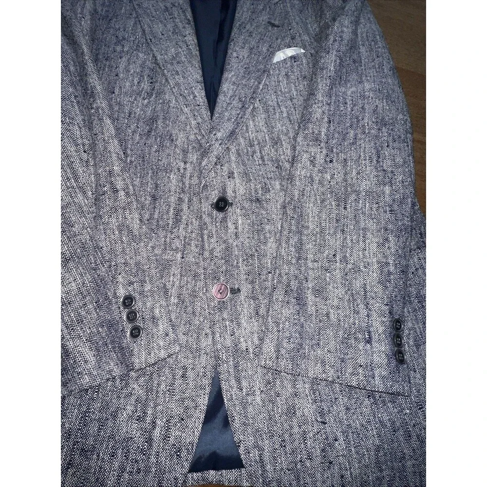 Vintage‎ Ashford and Reede 100% Pure Silk Tweed Sport Coat Blazer Navy&White 44R